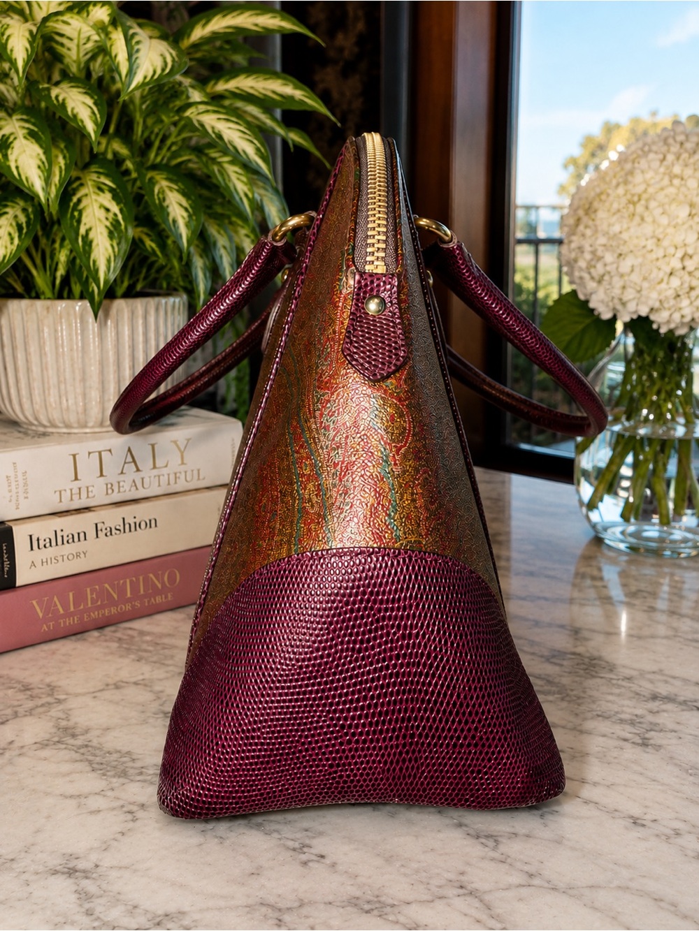 Etro Alma Dome Paisley Leather & Coated Canvas Satchel | Made in Italy - Picture 4 of 16